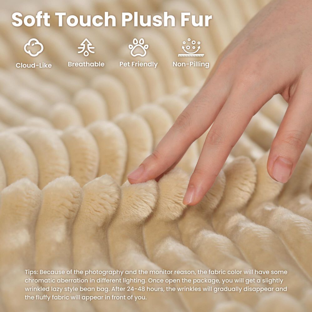 Homlux Cloud Faux Fur Chaise Lounge with Plush Pillows in Beige, , large