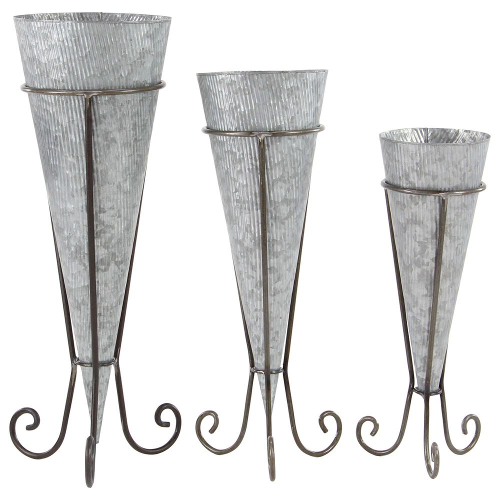 Maple and Jade Assorted Tall Cone Planters in Grey - Set of 3, , large