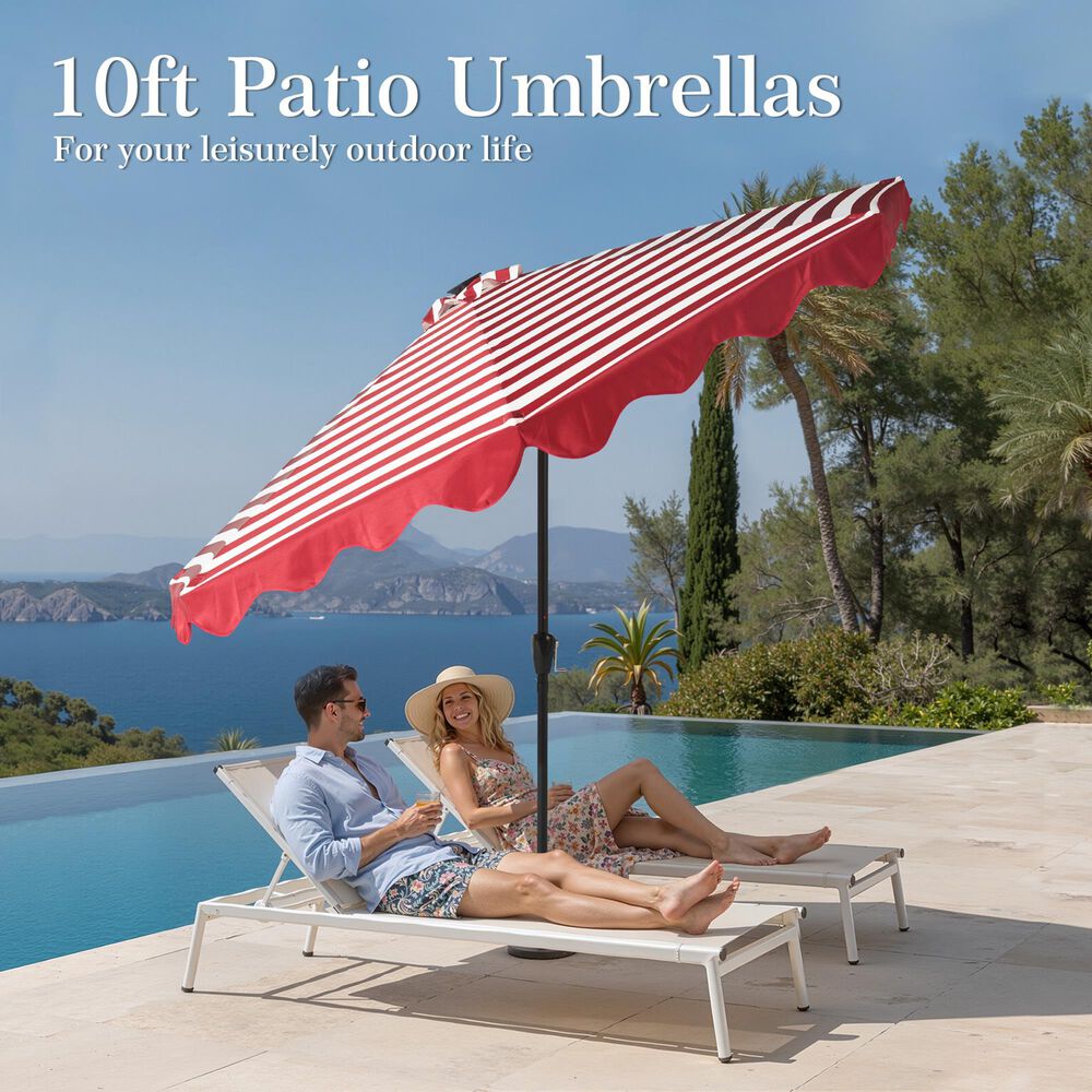 HOMLUX 10' Solar LED Patio Umbrella with Adjustable Tilt and in Red, , large