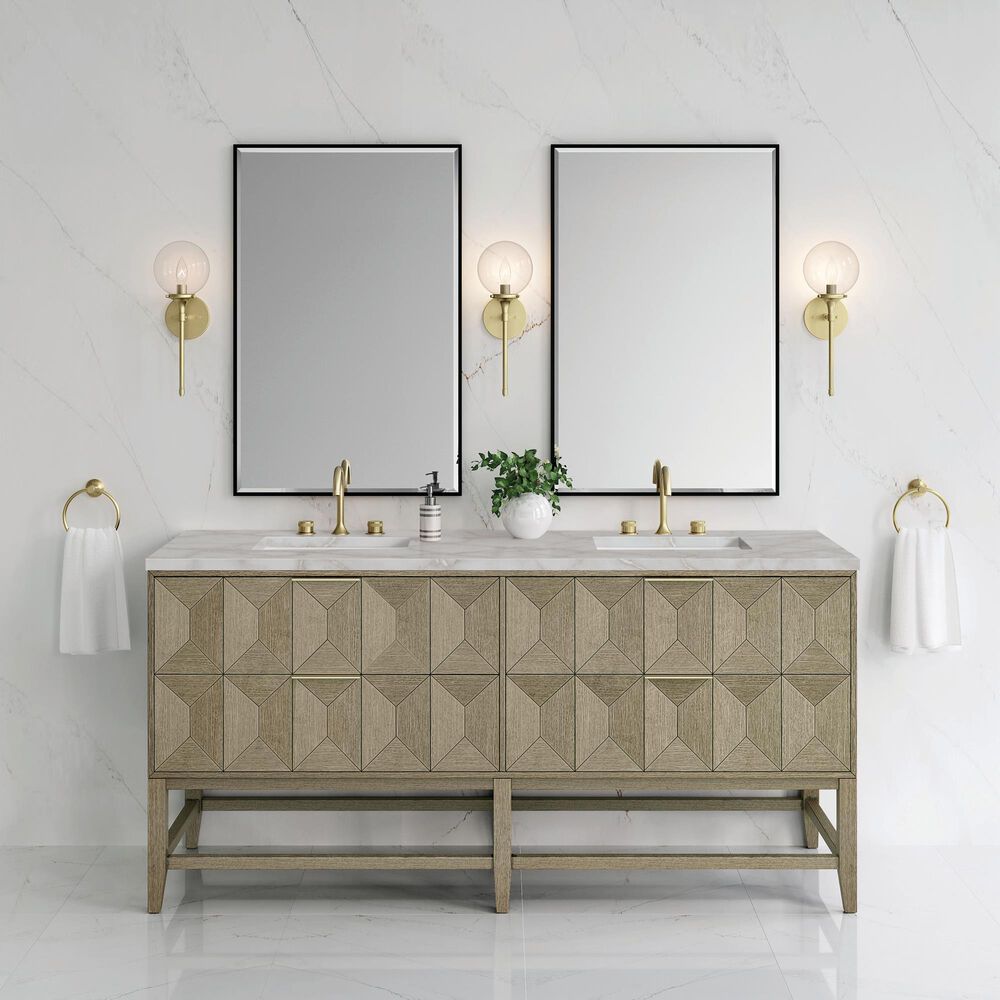 James Martin Vanities Emmeline 72" Double Bathroom Vanity in Pebble Oak with 3 cm Victorian Silver Quartz Top and Rectangular Sinks, , large