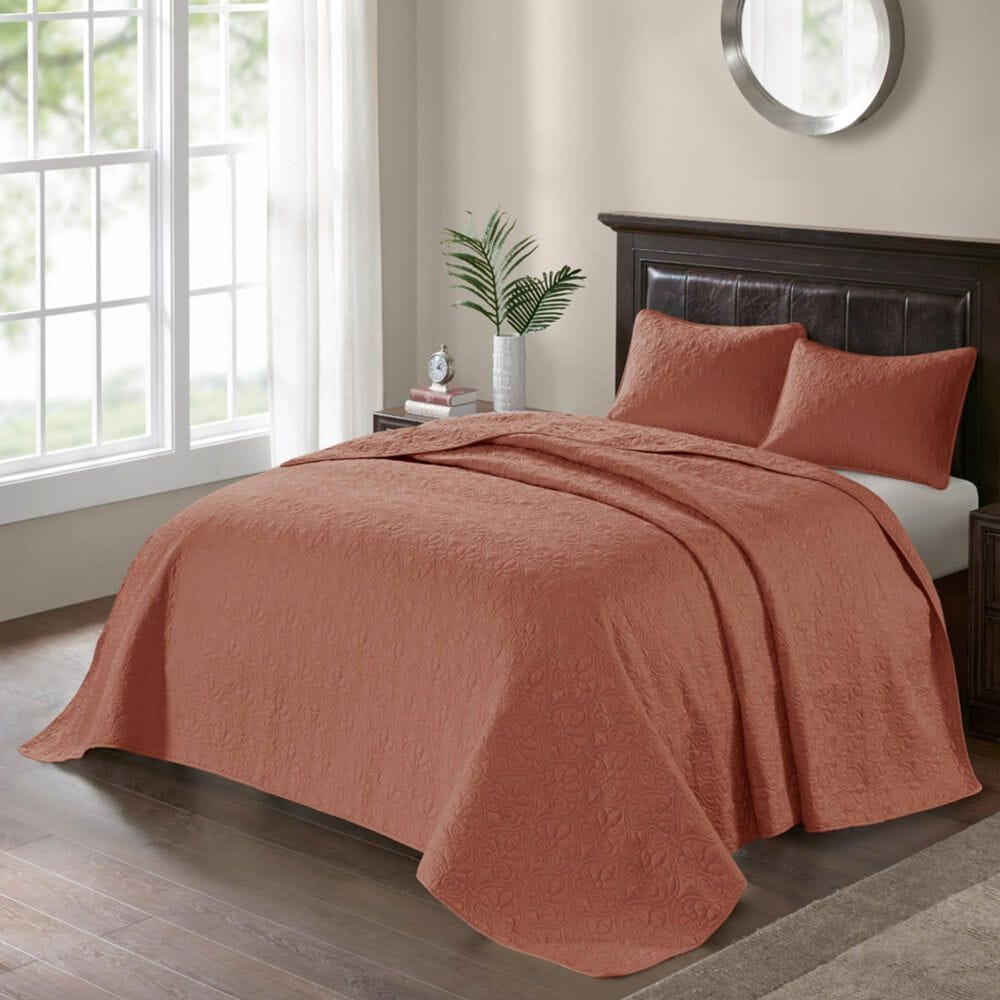 Hampton Park Quebec 3-Piece Full/Queen Quilt Set in Clay Red, , large