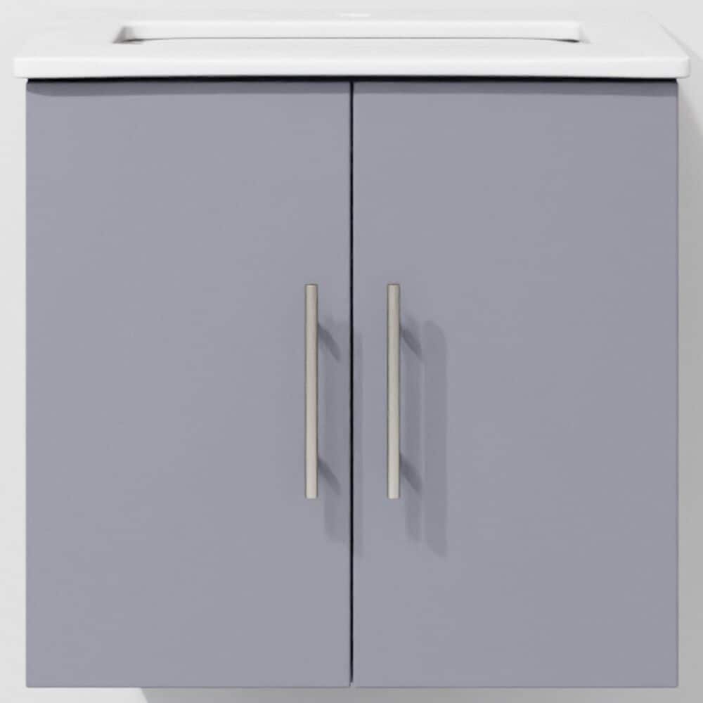 Lexora Home Geneva 24&quot; Single Bathroom Vanity in Dark Grey with 2 cm White Quartz Top and Rectangular Sink, , large