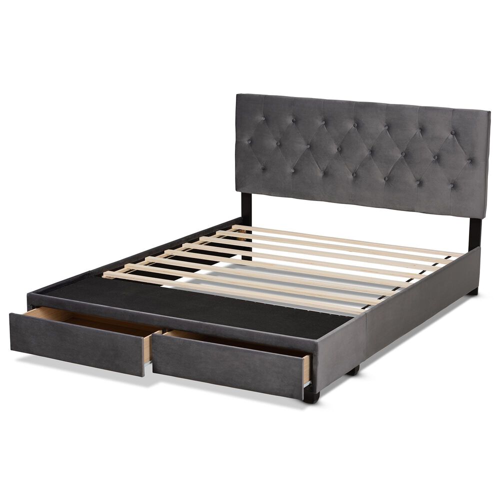 Baxton Studio Caronia Queen Upholstered Storage Bed in Grey, , large