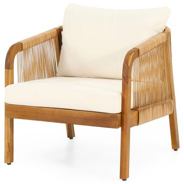Hearth and Haven Outdoor Deep Seating Club Chair with Beige Cushions and Faux Rattan Accent in Brown, , large