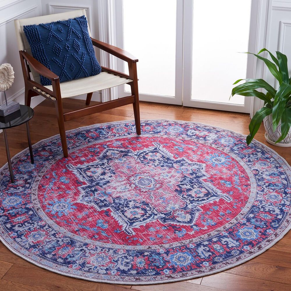 Safavieh Serapi SEP323 6&#39;7&quot; Round Red and Navy Area Rug, , large
