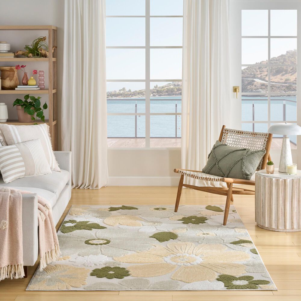 Nourison Aloha ALH42 Ivory and Green 5'3" x 7'5" Indoor/Outdoor Area Rug, , large