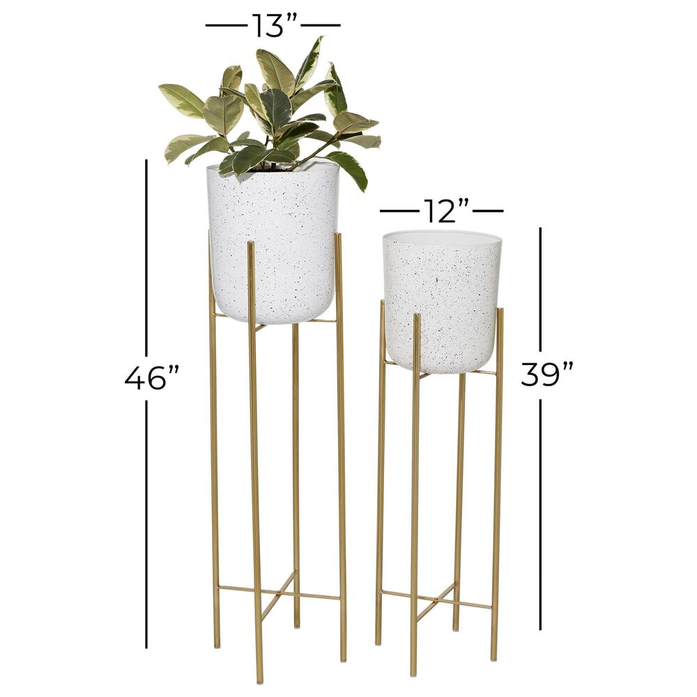 Maple and Jade Deep Recessed Dome Planter with Removable Stand in Matte White and Gold &#40;Set of 2&#41;, , large