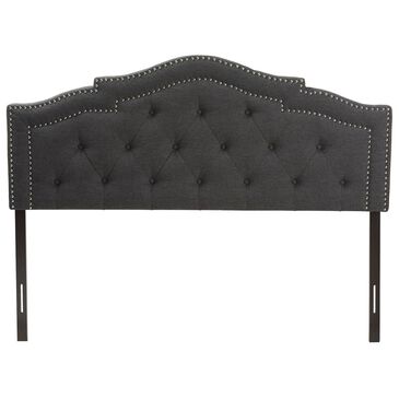 Baxton Studio Edith Queen Upholstered Headboard in Dark Grey, , large