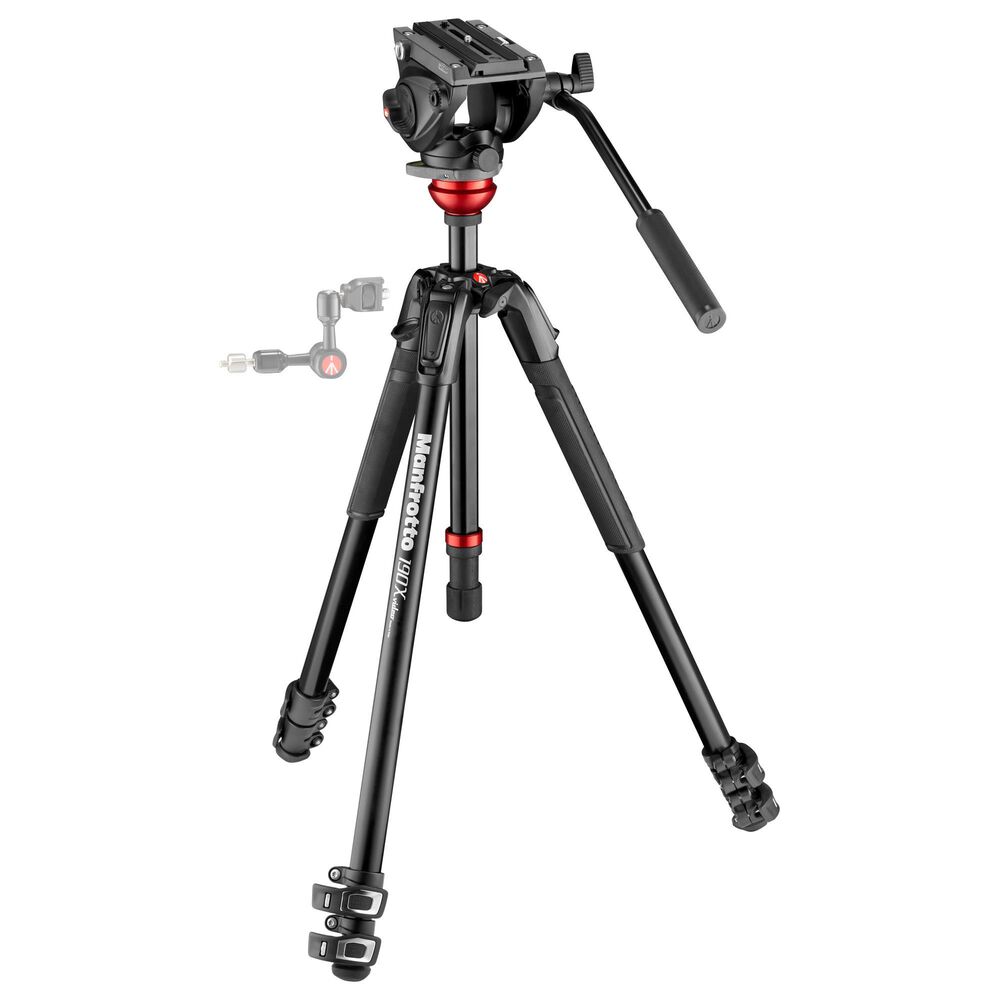 Manfrotto 500 Fluid Video Head Flat Base with 190X Video Aluminum Tripod in Black, , large