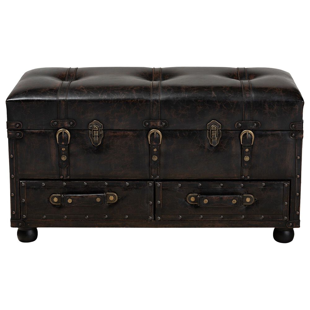 Baxton Studio Callum 2-Drawer Storage Trunk Ottoman Set in Distressed Dark Brown, , large