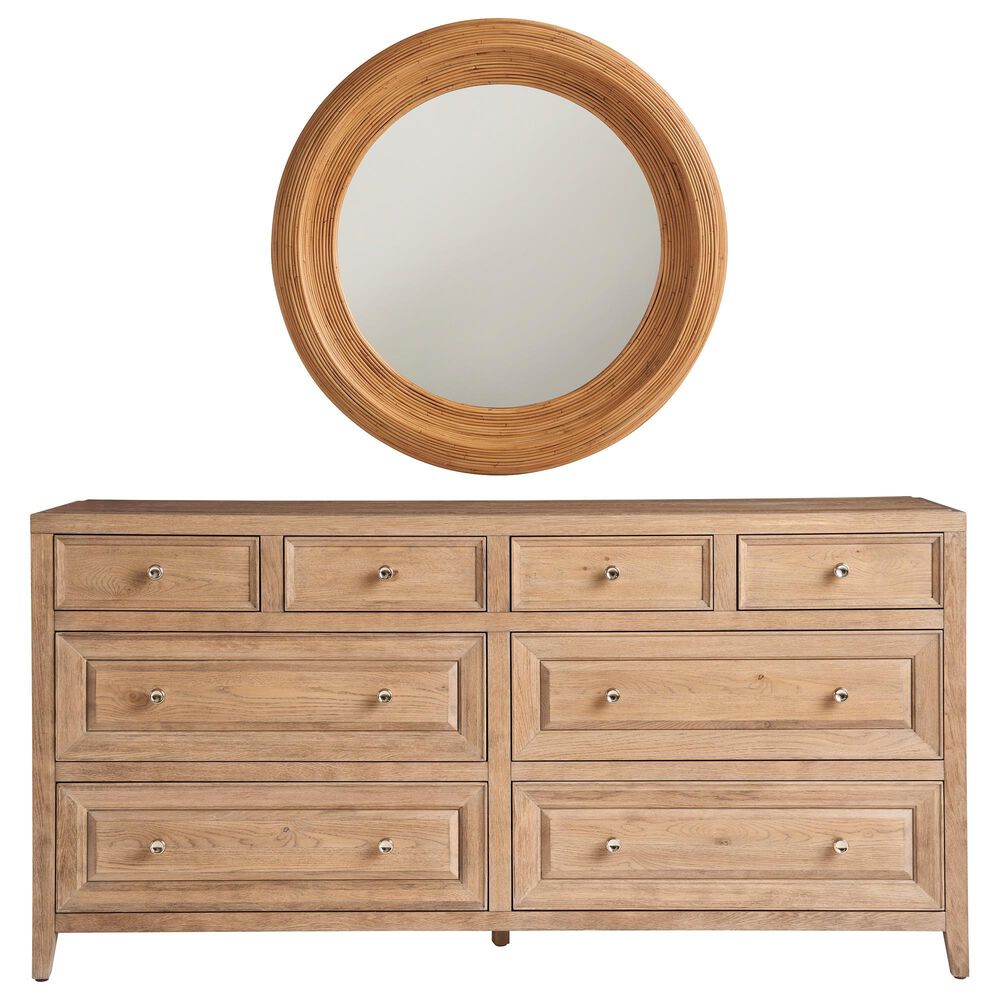Universal Furniture Weekender 8-Drawer Dresser and Mirror in Sand Dune and Natural Rattan, , large