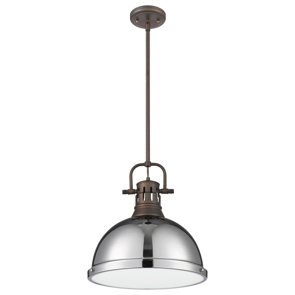 Golden Lighting Duncan 1-Light Pendant with Rod and Chrome Shade in Rubbed Bronze, , large