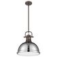 Golden Lighting Duncan 1-Light Pendant with Rod and Chrome Shade in Rubbed Bronze, , large