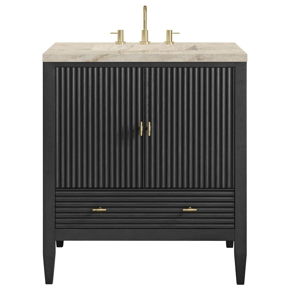 James Martin Myrrin 30" Single Bathroom Vanity in Carbon Oak with 3 cm Tajnar Eclos Top and Rectangular Sink, , large