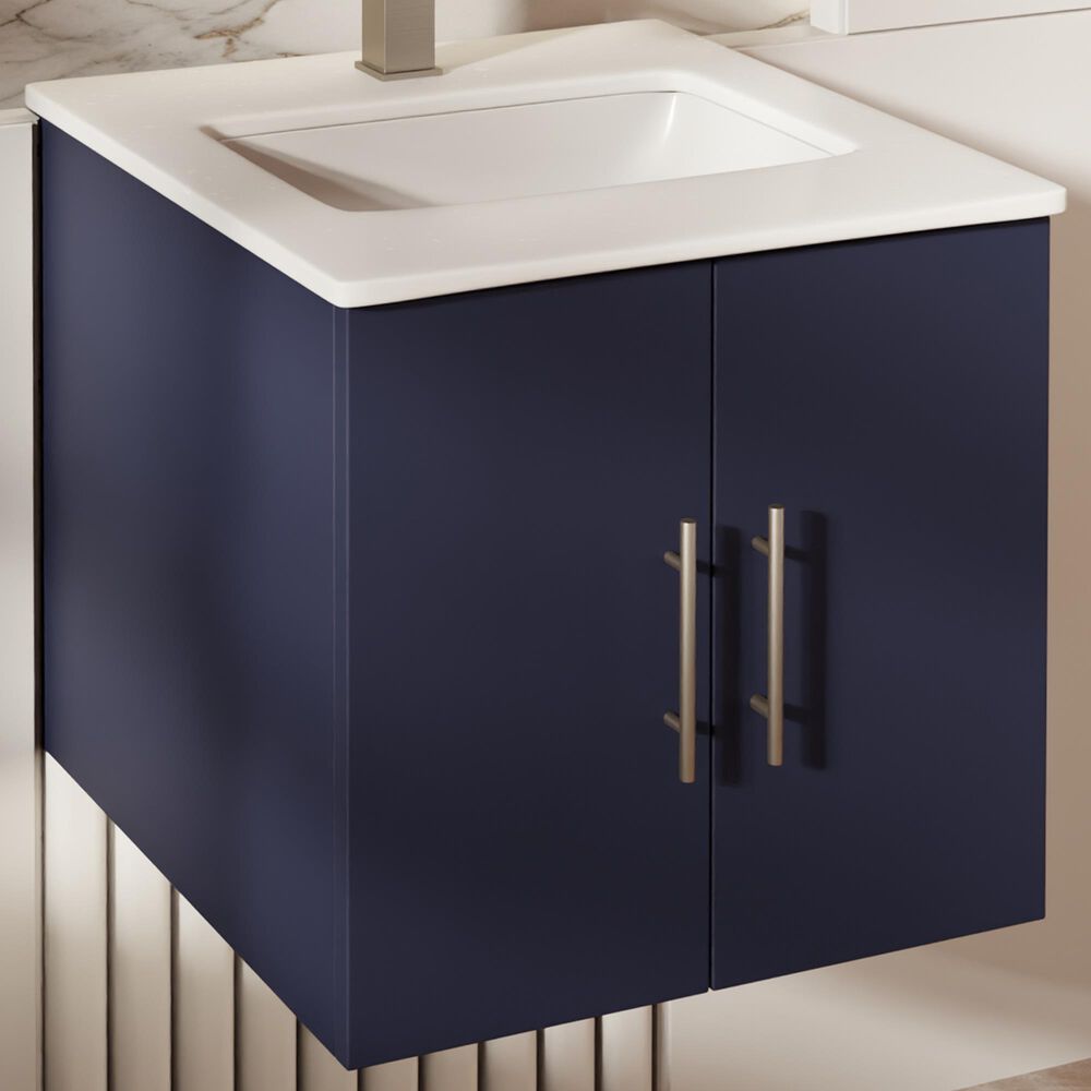 Lexora Home Geneva 24" Single Bathroom Vanity in Navy Blue with 2 cm White Cultured Marble Top and Rectangular Sink, , large
