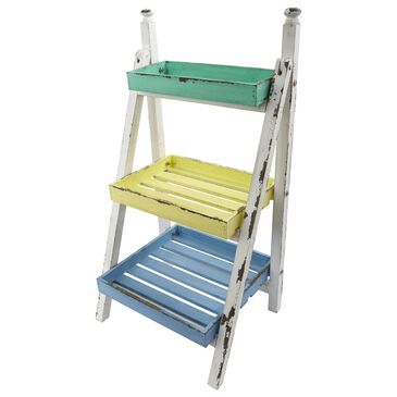 Nearly Natural Inc 26.5" Plant Display Stand in Blue, Yellow, Mint and White, , large