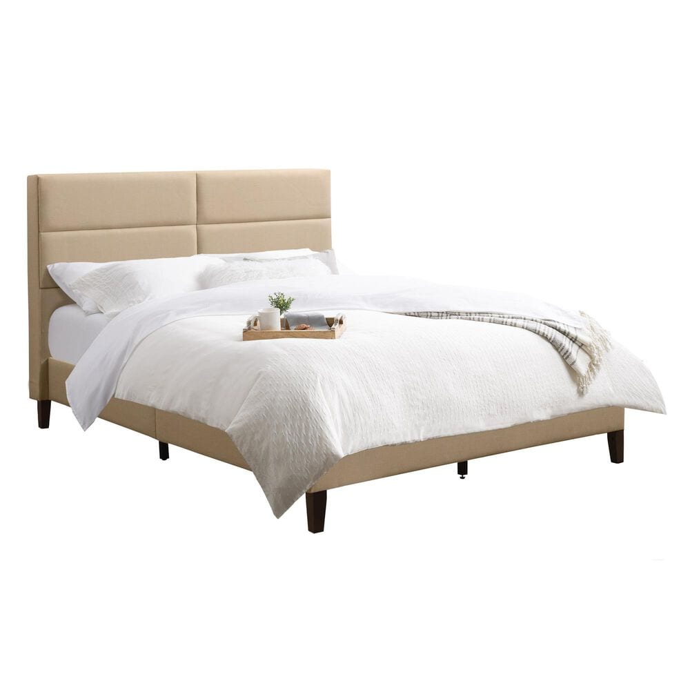 CorLiving Full Upholstered Platform Bed in Cream, , large
