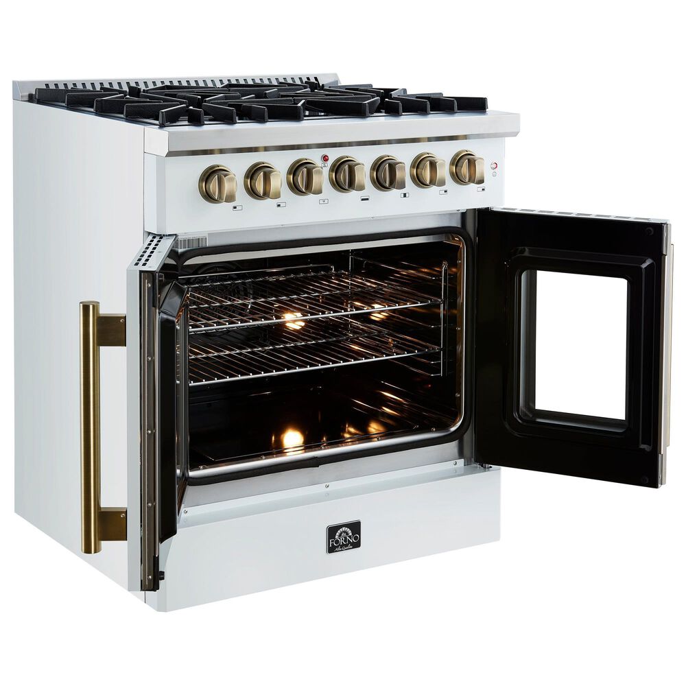 Forno Galiano 30" Freestanding French Door Dual Fuel Range in White, , large