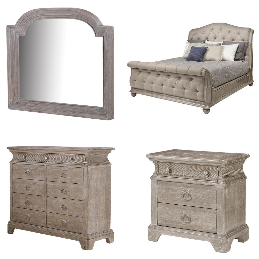 Vantage Summer Creek 4 Piece Queen Bed Set in Scrubbed Oak, , large