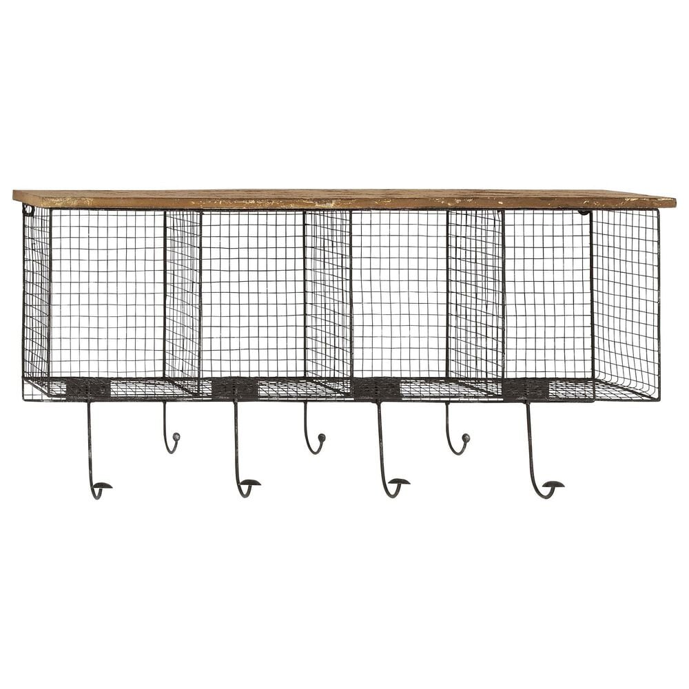 Maple and Jade 32" x 14" Home Wall Hook with 7 Hangers in Brown and Matte Black, , large