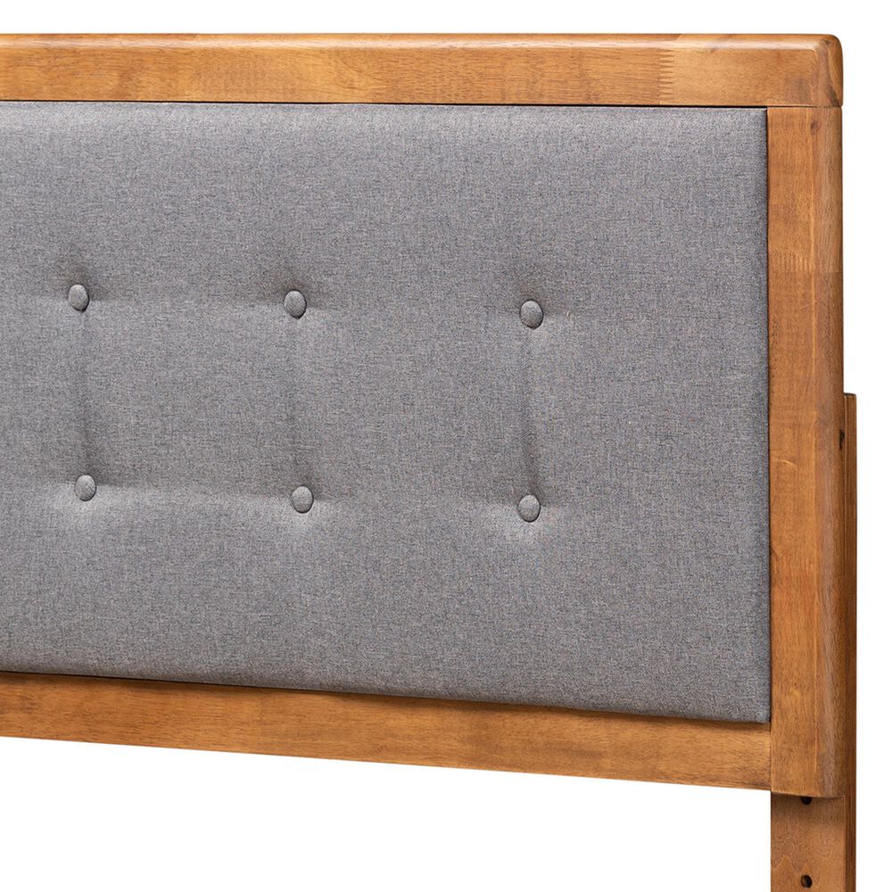 Baxton Studio Sarine Twin Panel Headboard with Dark Grey Upholstered in Walnut Brown, , large