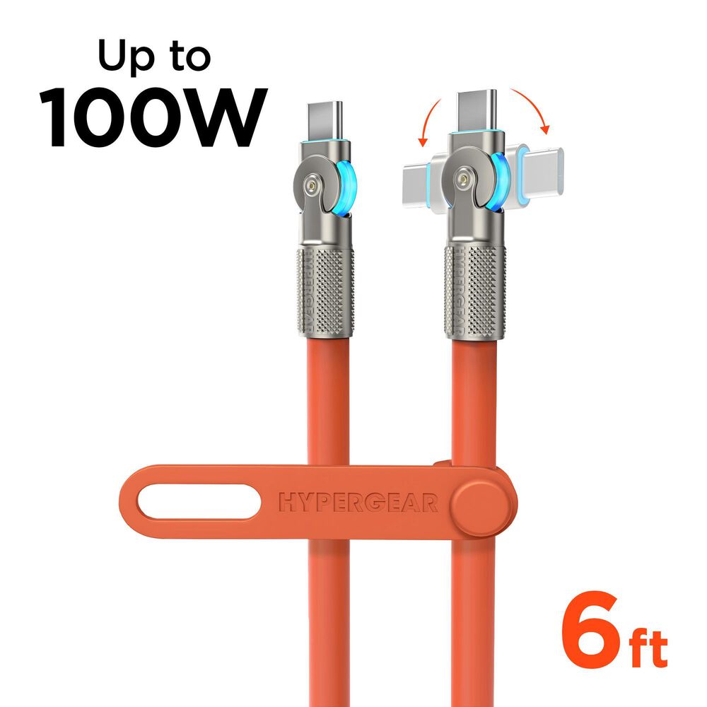 Hypercel Chunky 180 Degrees 6' USB-C to USB-C Cable in Orange, , large