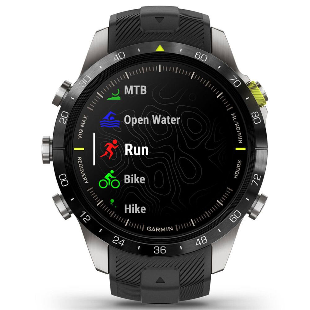Garmin MARQ 2 Athlete AMOLED Smartwatch Grade 5 Titanium Bezel Case with Silicone Band in Black, , large