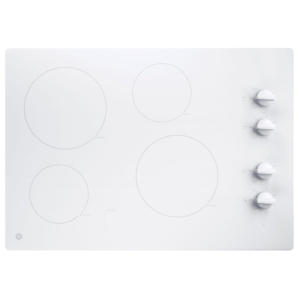GE Appliances 30" Built-In Knob Control Electric Cooktop in White, , large