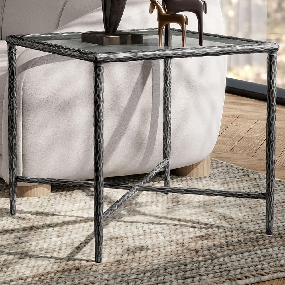 Furniture of America Lalia End Table with Tempered Glass Top and Bullnose Edge in Gun Metal, , large
