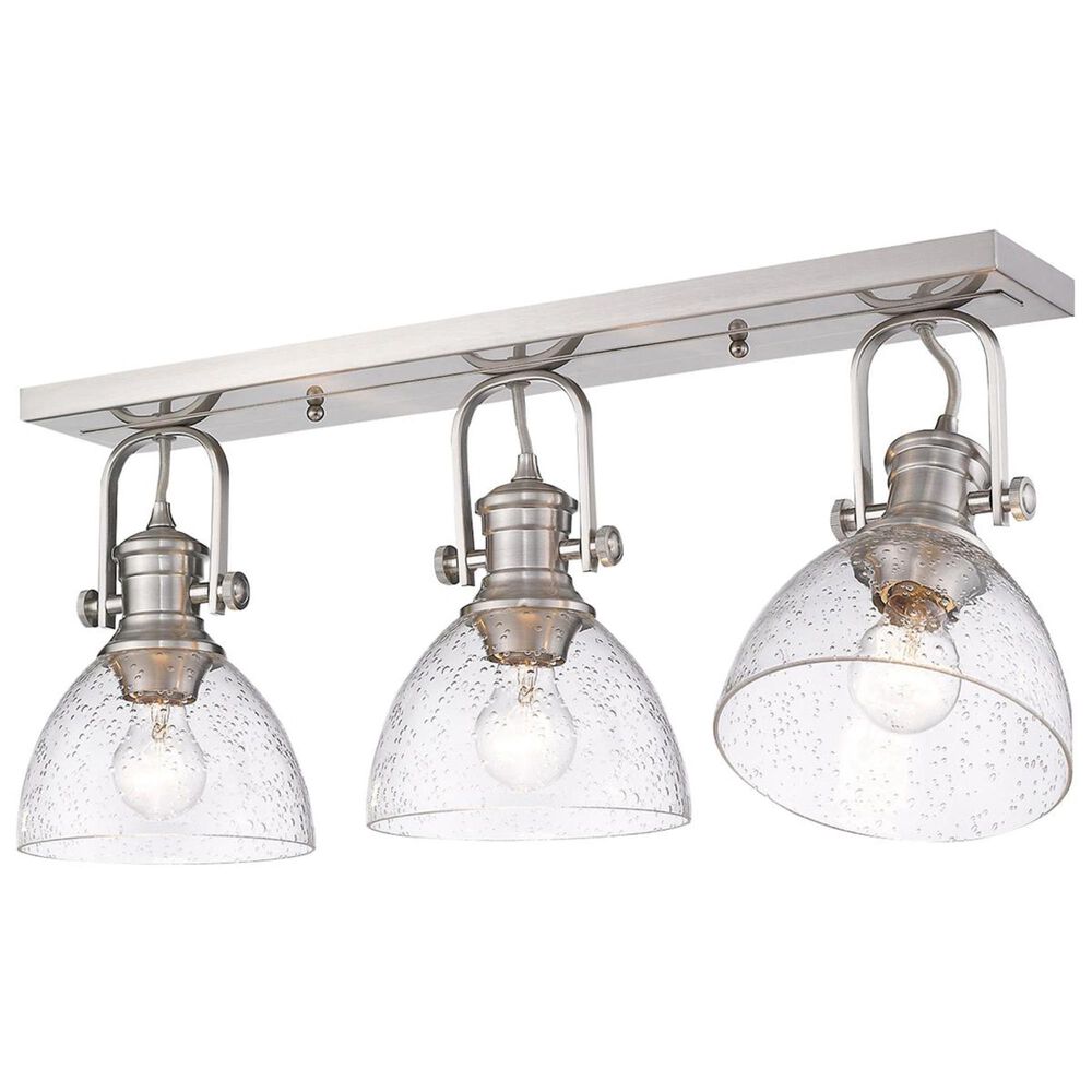 Golden Lighting Hines 3-Light Semi-Flush in Pewter with Seeded Glass, , large
