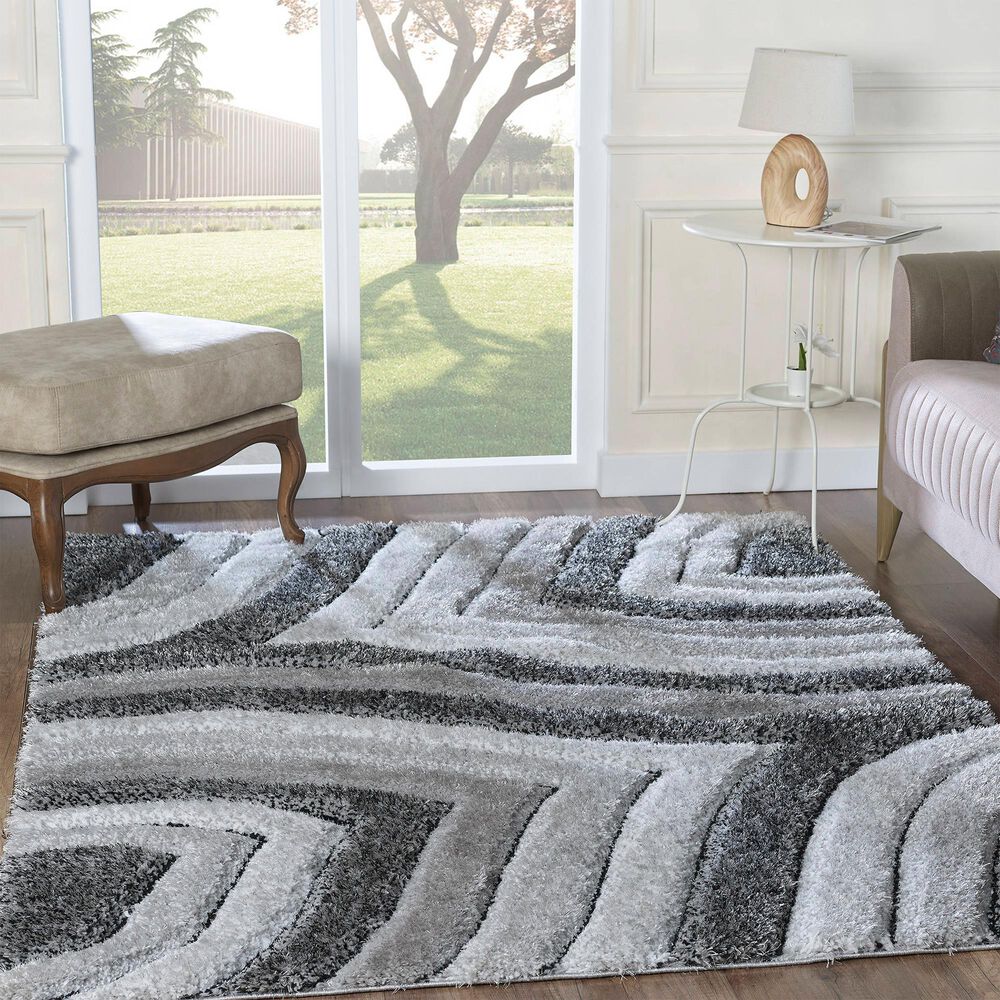 Central Oriental Chicago Kesden 5&#39; x 7&#39;6&quot; Grey and White Area Rug, , large