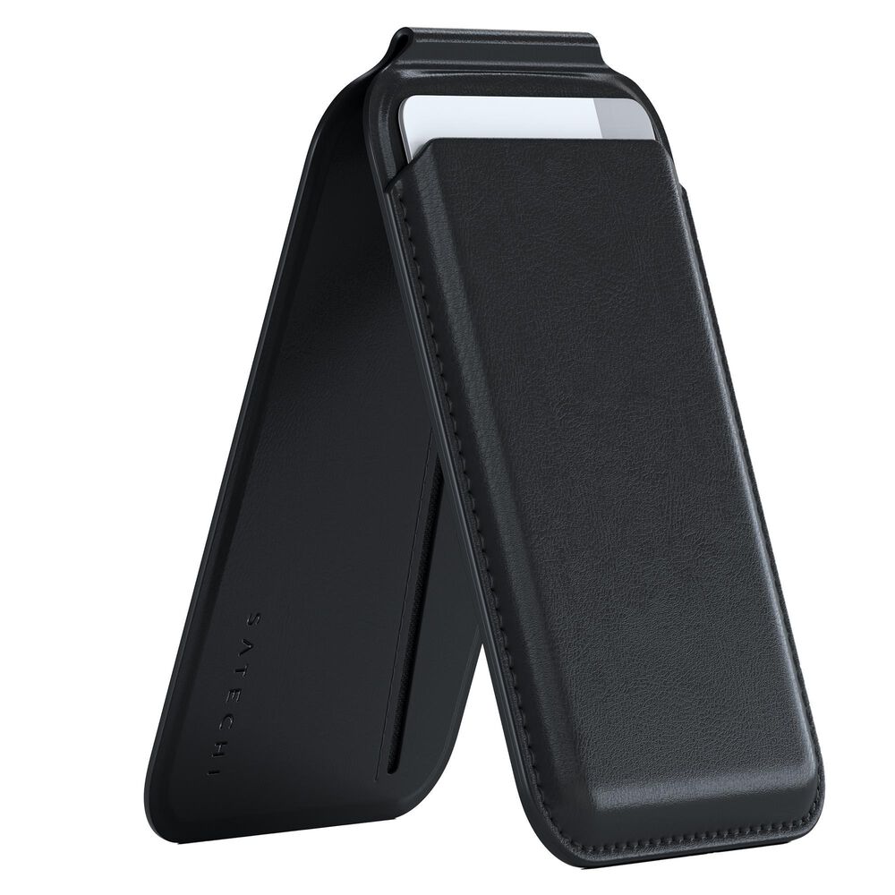Satechi Vegan Leather Magnetic Wallet Stand in Black, , large