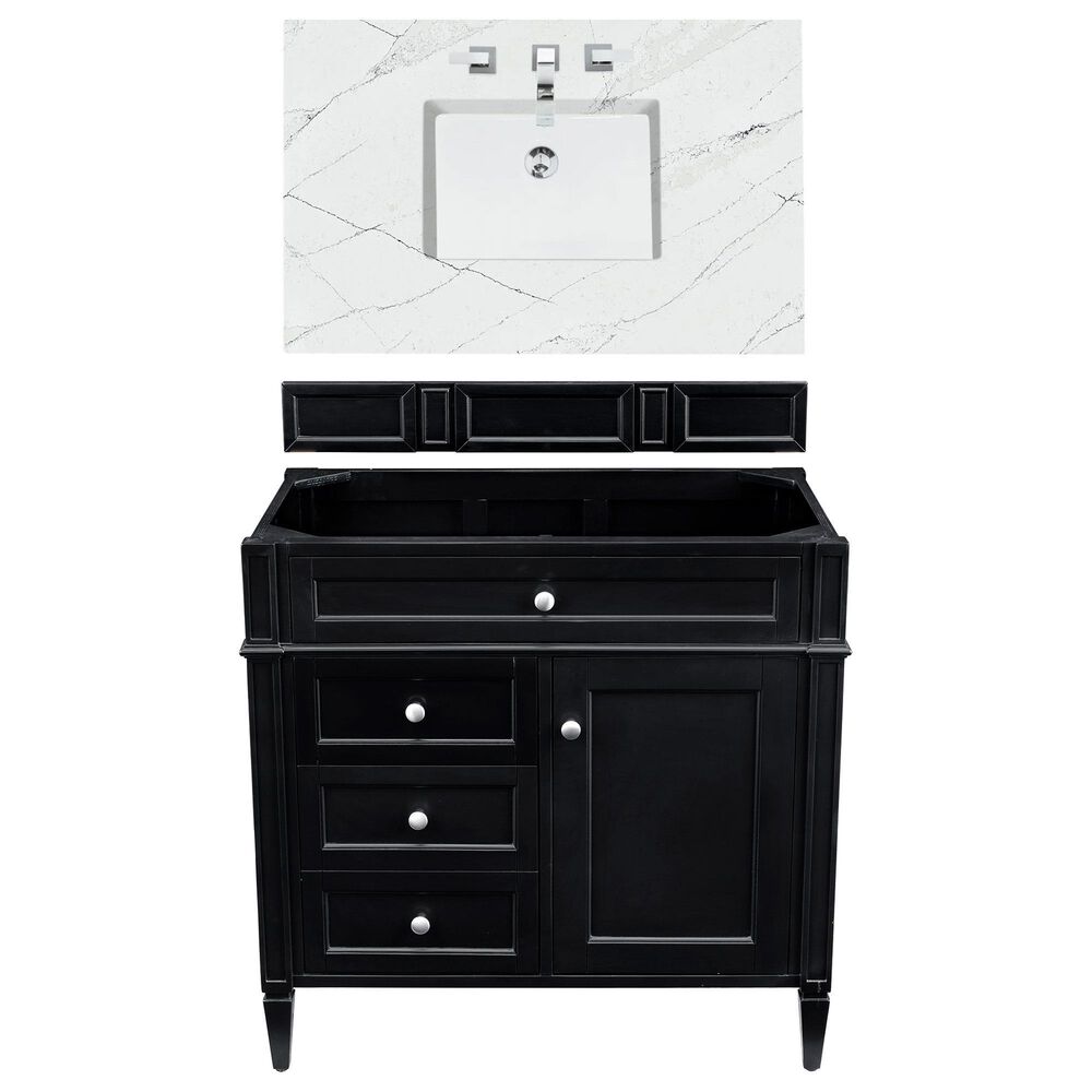 James Martin Vanities Brittany 36" Single Bathroom Vanity in Black Onyx with 3 cm Ethereal Noctis Quartz Top and Rectangle Sink, , large
