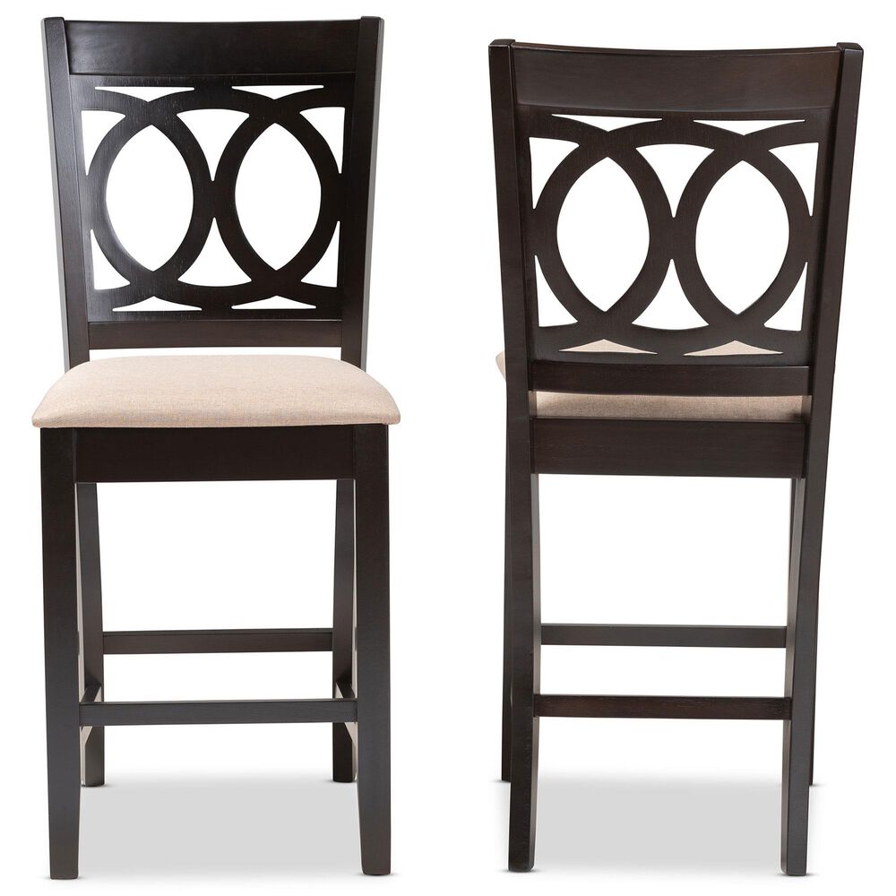 Baxton Studio Lenoir Counter Height Pub Chair with Sand Cushion in Espresso Brown (Set of 2), , large