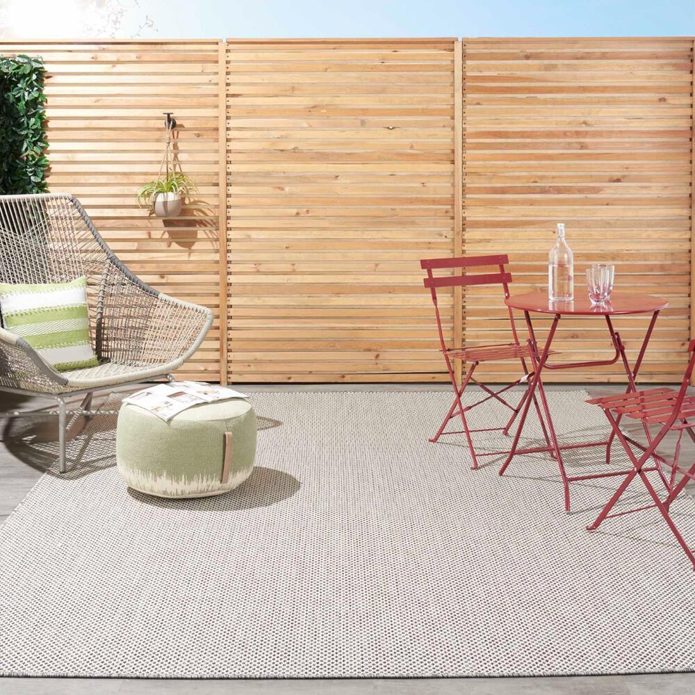 Nourison Courtyard Ivory and Charcoal 7&#39; x 10&#39; Indoor/Outdoor Area Rug, , large