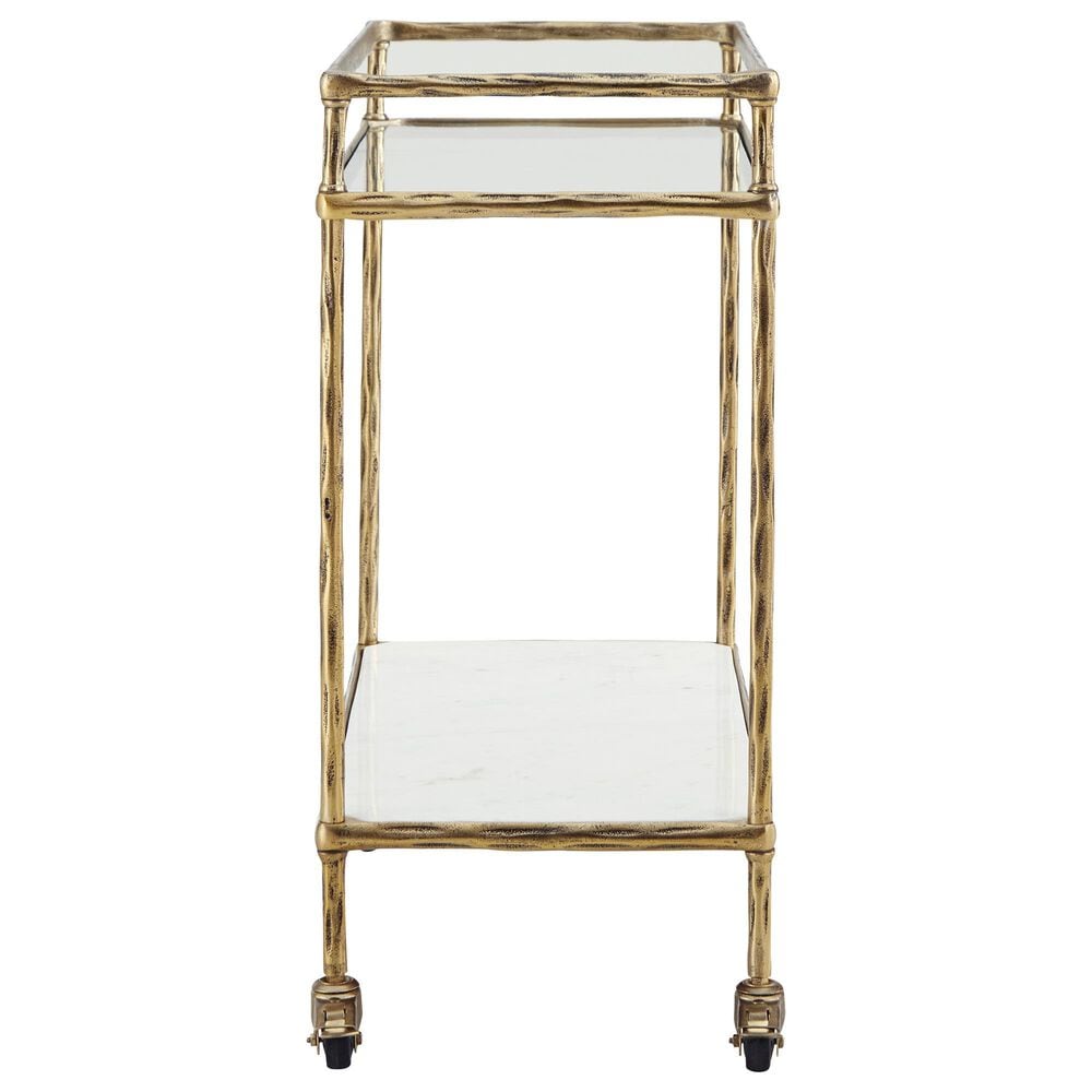 Ashley Plattfield Bar Cart in Antique Brass, White and Clear, , large