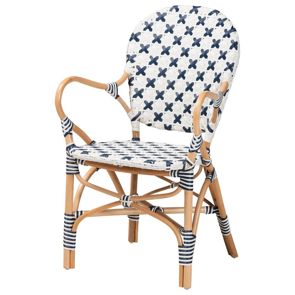 Baxton Studio Bryson Arm Chair in Natural Brown, Blue and White, , large