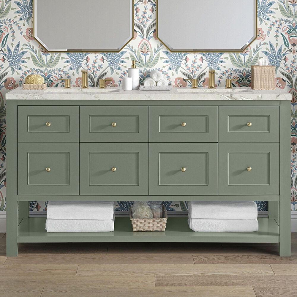 James Martin Vanities Breckenridge 60&quot; Double Bathroom Vanity in Smokey Celadon with 3 cm Victorian Silver Quartz Top and Rectangular Sinks, , large