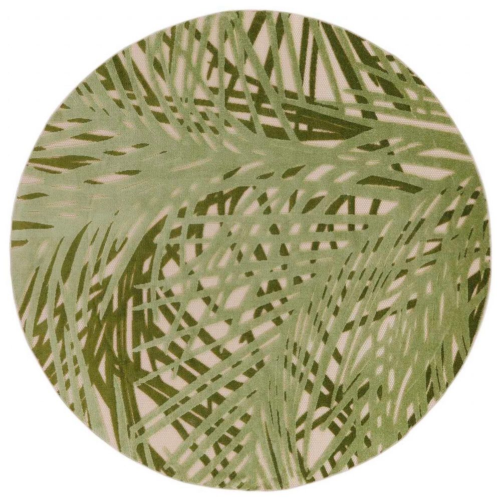 Nourison Aloha ALH41 5"3" Round Ivory and Green Indoor/Outdoor Area Rug, , large