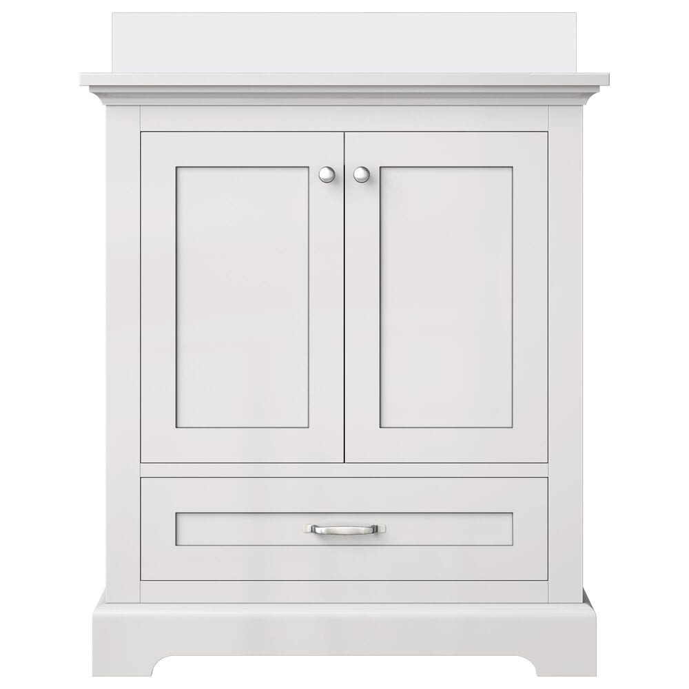 Lexora Home Dukes 30&quot; Single Bathroom Vanity in White with 2 cm White Cultured Marble Top and Rectangular Sink, , large