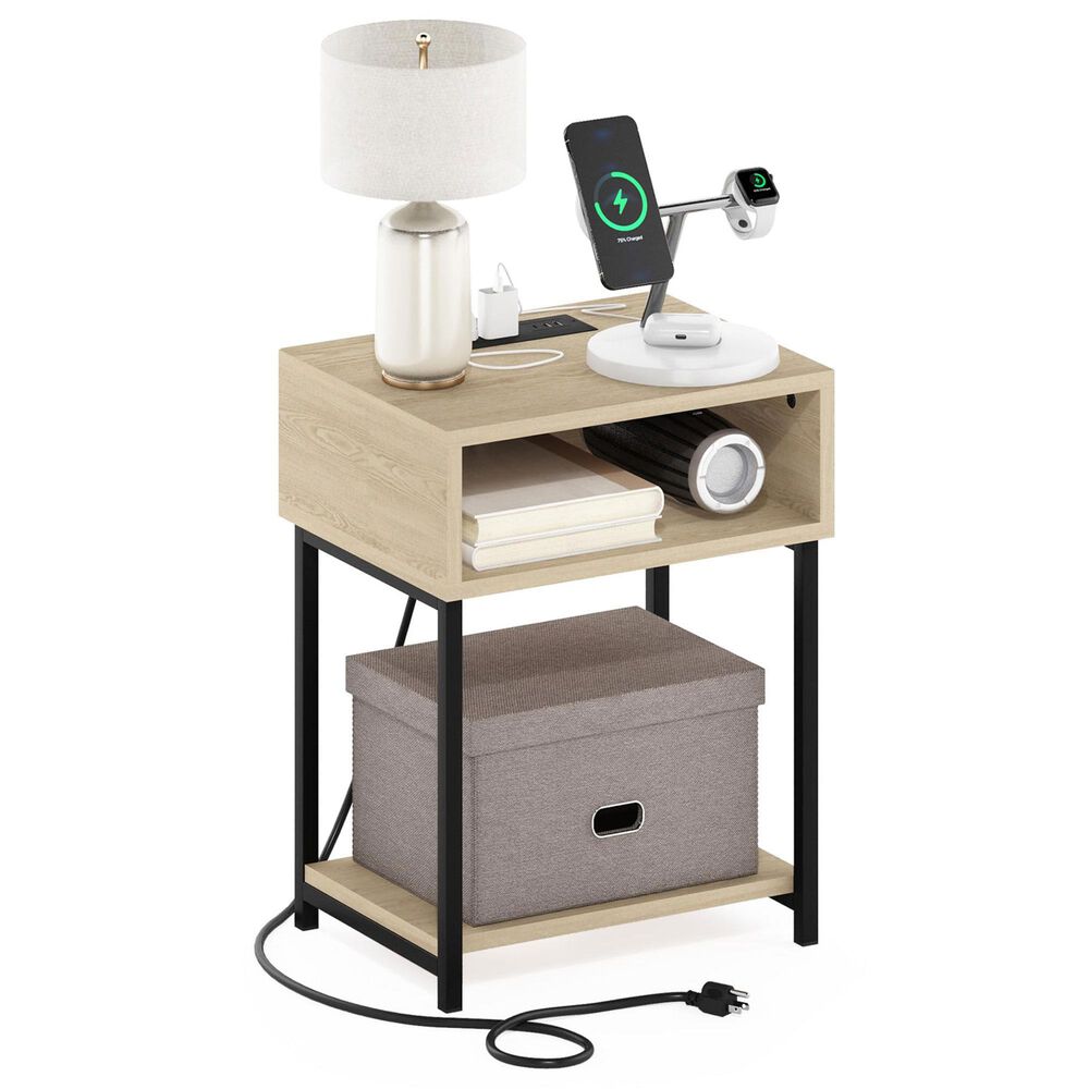 HOMLUX 19.7" 3-Tier End Table in Bauhaus Oak and Black, , large