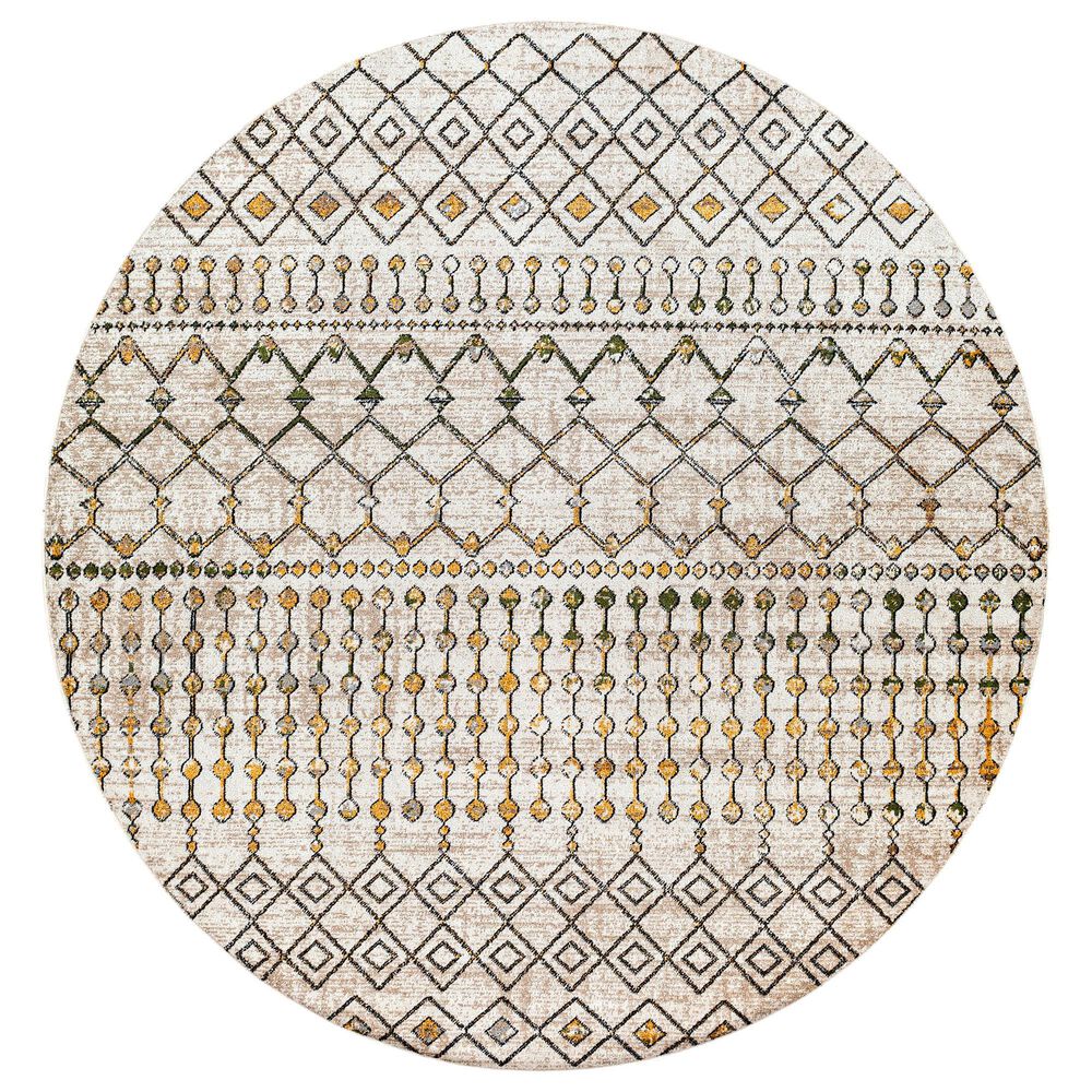 Surya Lavadora 6"7" Round Sage, Mustard, Black, Gray and Light Beige Area Rug, , large