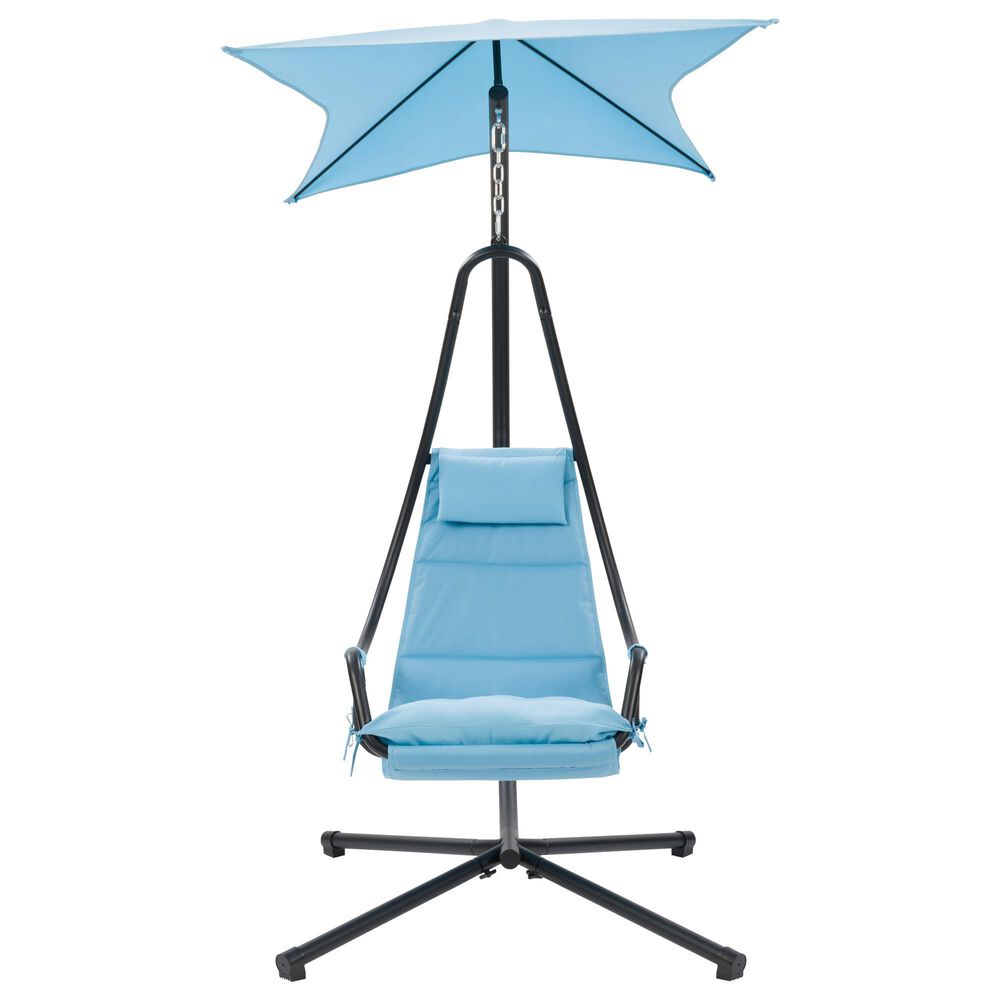 CorLiving Kingsley Chaise Lounge Chair with Canopy in Light Blue, , large