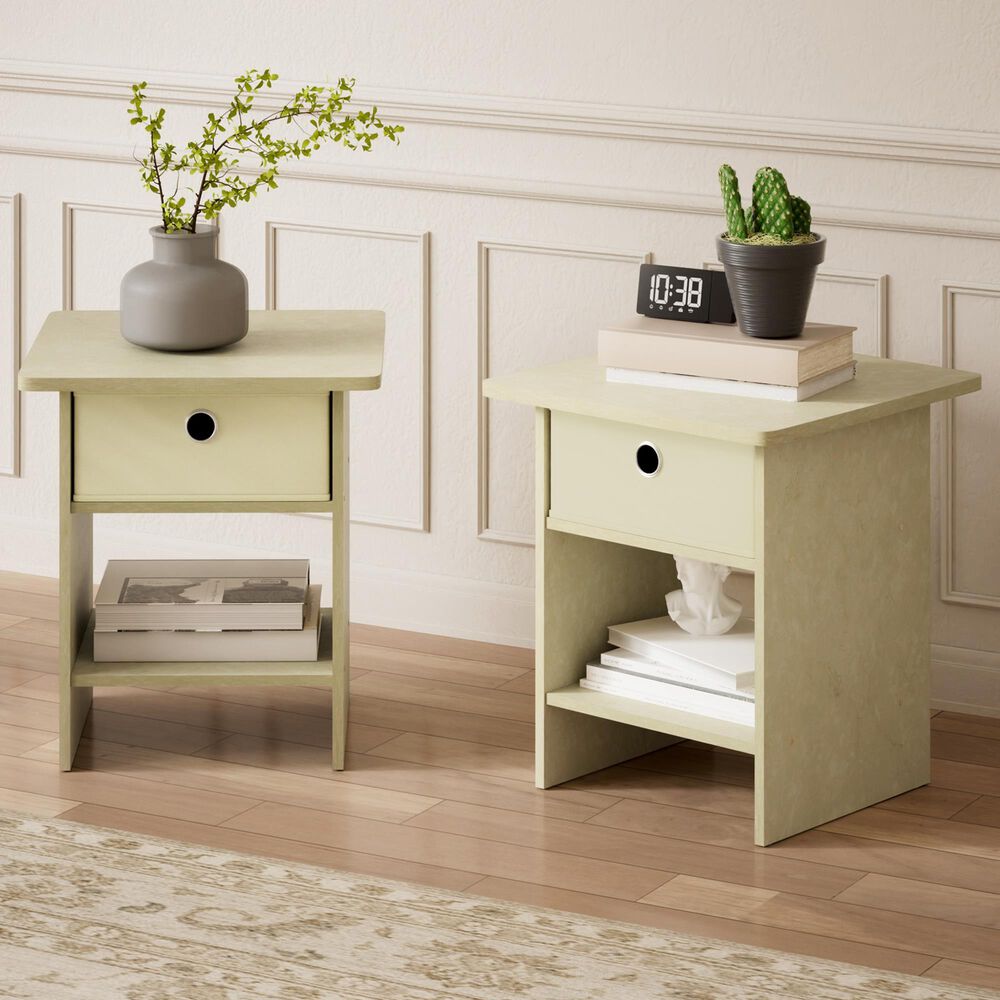 HOMLUX 1-Drawer Modern Nightstand with Open Shelf in Cream (Set of 2), , large