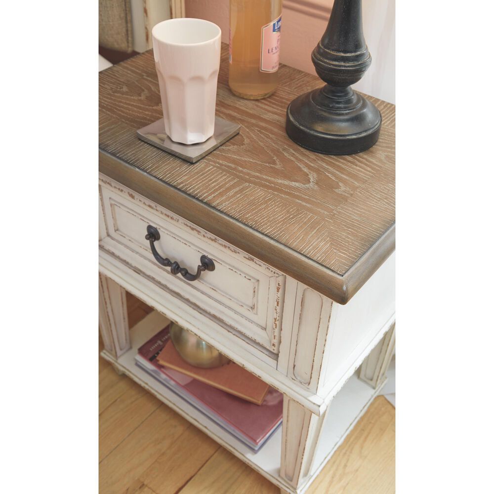 Ashley Realyn 1 Drawer Nightstand in Chipped White and Brown, , large