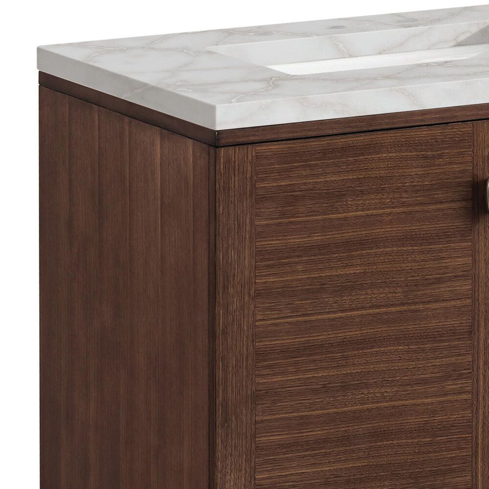 James Martin Vanities Amberly 30&quot; Single Bathroom Vanity in Mid-Century Walnut with 3 cm Victorian Silver Quartz Top and Rectangular Sink, , large