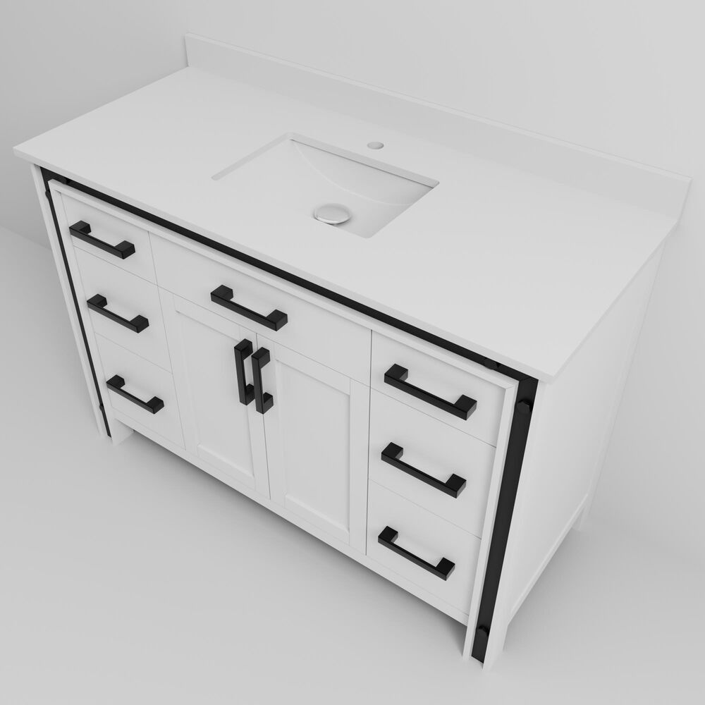 Lexora Home Ziva 48&quot; Single Bathroom Vanity in White with 2 cm White Cultured Marble Top and Rectangular Sink, , large