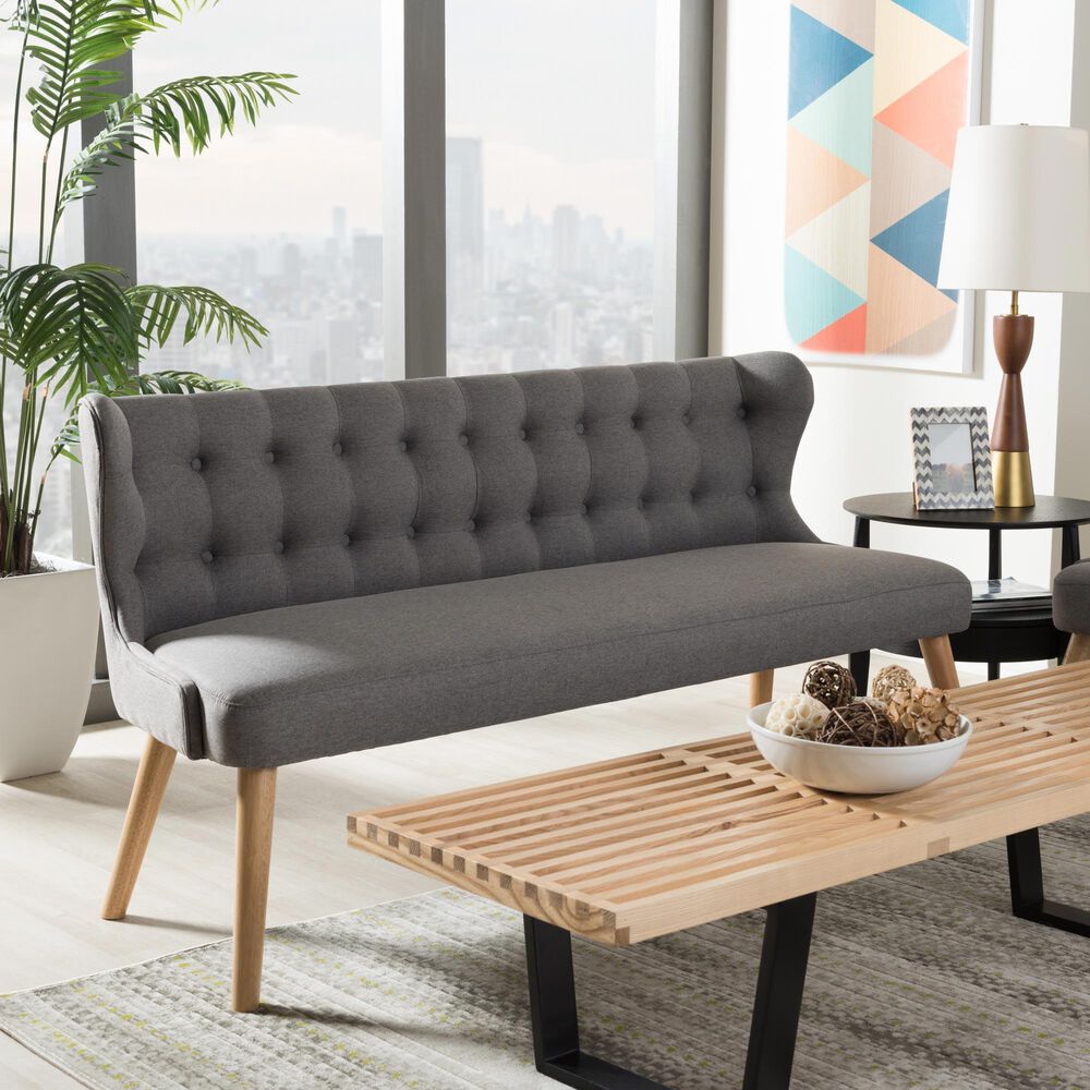 Baxton Studio Melody Stationary 3-Seater Settee Bench in Grey, , large