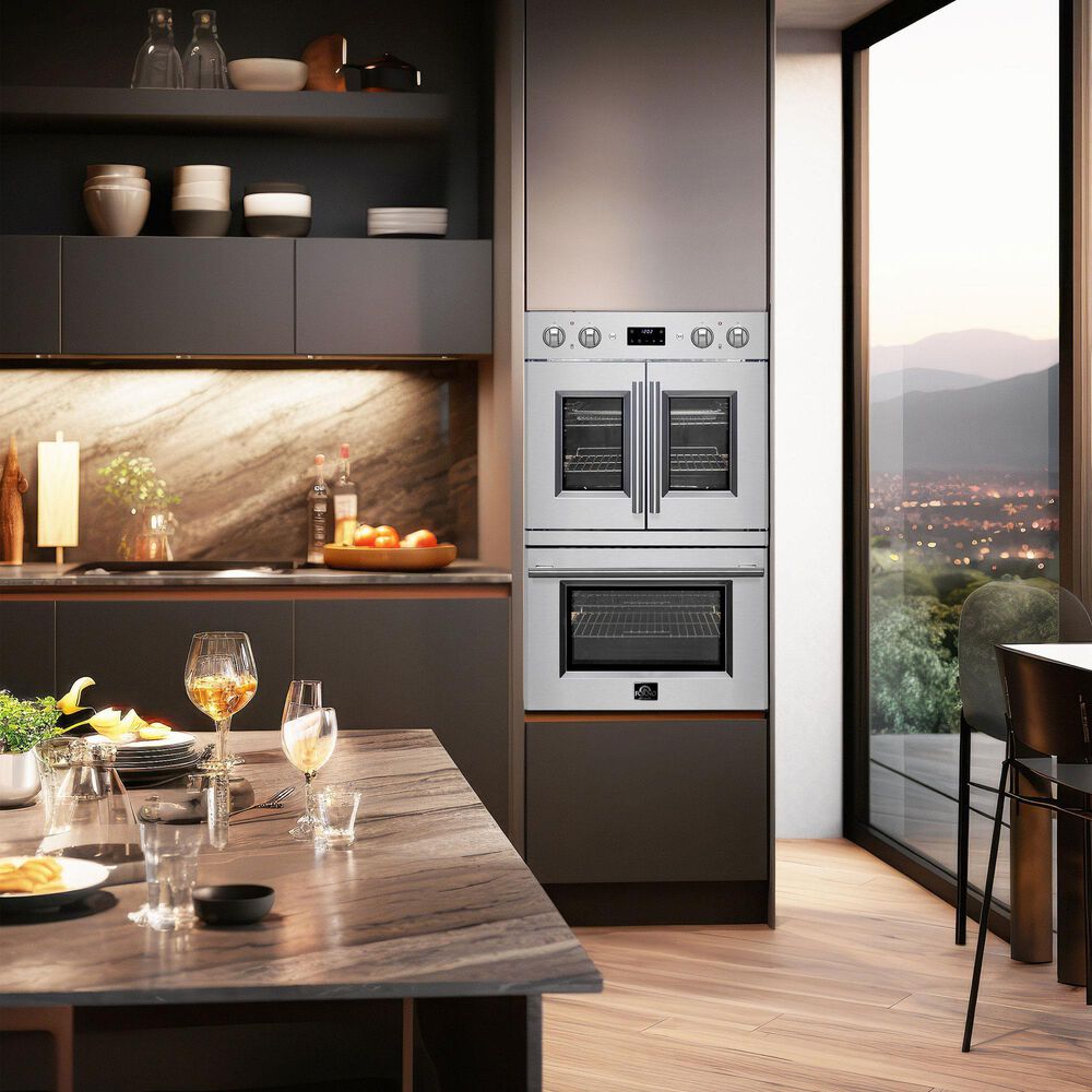 Forno Asti 30" Double Electric Wall Oven with Upper French Door in Stainless Steel, , large