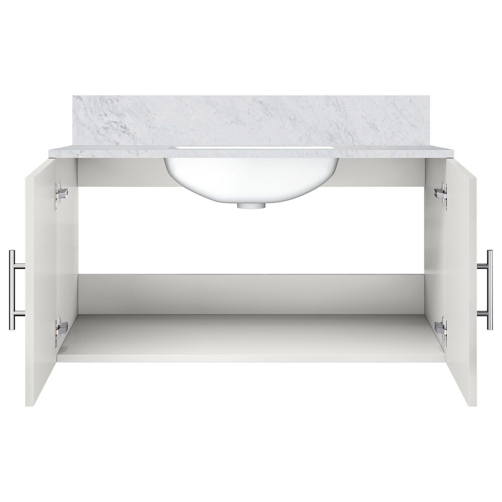Lexora Home Geneva 36&quot; Single Bathroom Vanity in Glossy White with 2 cm White Carrara Marble Top and Rectangular Sink, , large